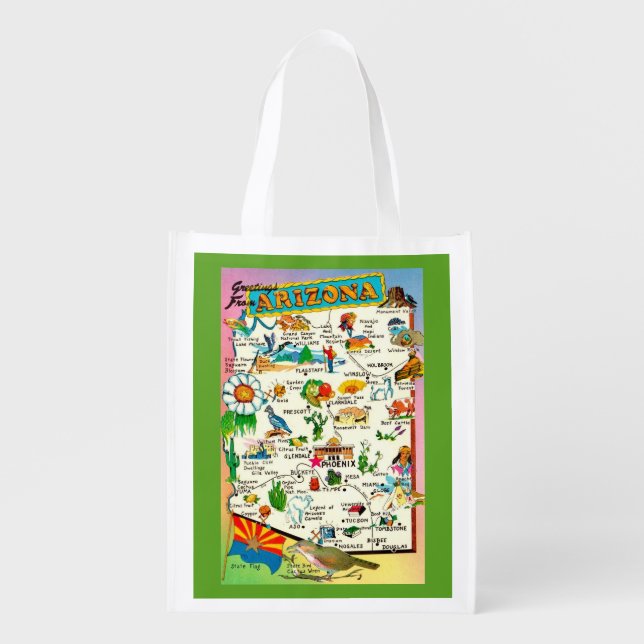 Colorful Arizona Map Reusable Bag (Front)
