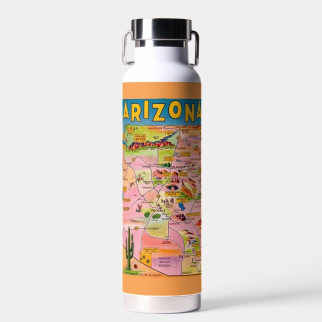 Colorful Arizona Map Water Bottle (Front)
