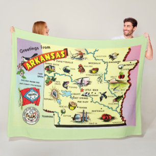 Colorful Arkansas Map Fleece Blanket