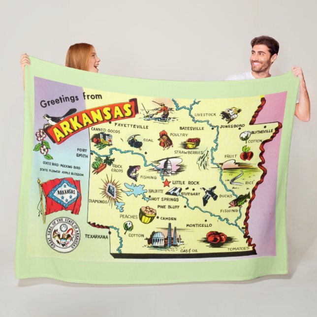 Colorful Arkansas Map Fleece Blanket (In Situ)