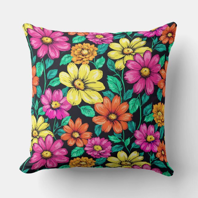 Colorful array of Large Flowers Throw Pillow (Front)