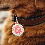 Colorful Arrow Chevron Monogram Pet Name Tag<br><div class="desc">Cute girly arrow chevron stripe pattern personalized with your pet's monogram name or initial in a chic dotted frame. Back features coordinating colors and space to add your pet's name and emergency contact info. Click Customize It to change fonts and colors or add your own photos and text for a...</div>
