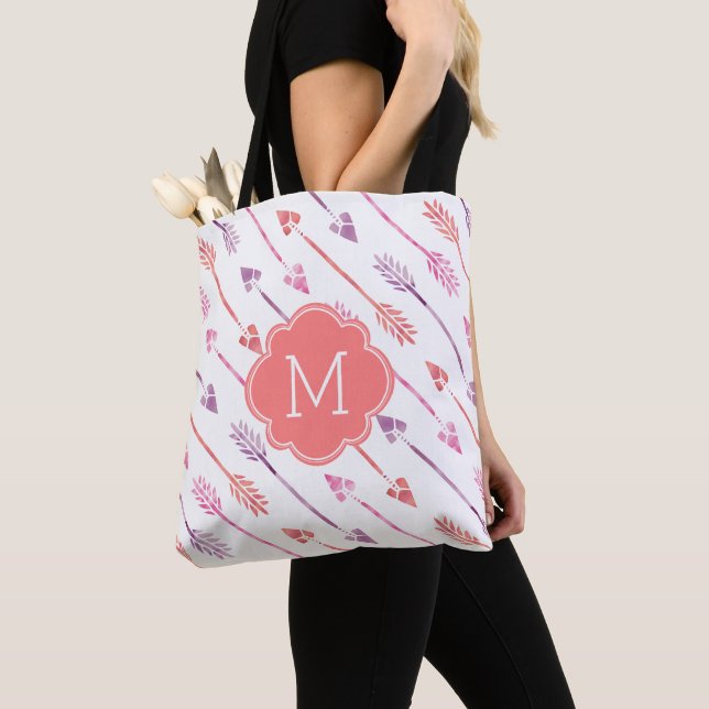 Colorful Arrows Pattern Monogrammed Tote Bag (Close Up)