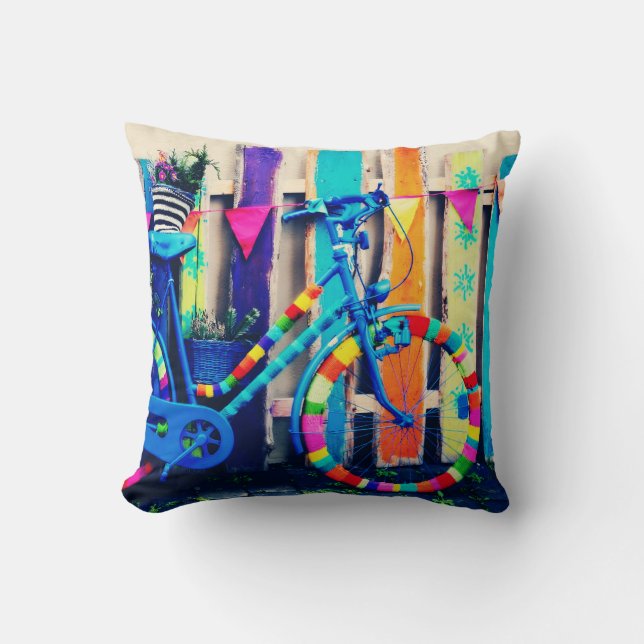 Colorful Art Bicycle Throw Pillow (Front)