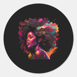 Colorful Art Black Queen Afro Melanin Dripping Jun Classic Round Sticker
