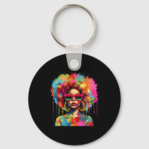 Colorful Art Black Queen Afro Melanin Dripping Jun Keychain