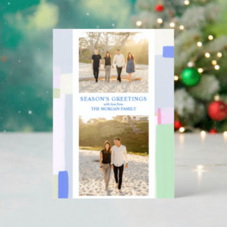 Colorful Art Christmas Holiday New Year Letterpress Photo Cards