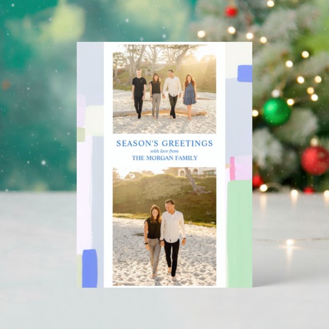 Colorful Art Christmas Holiday New Year Letterpress Photo Cards (Front (Into))