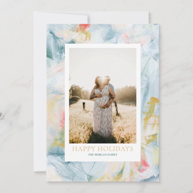 Colorful Art Christmas Holiday Photo Greeting Card (Front)
