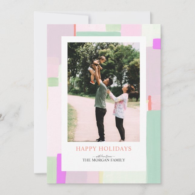 Colorful Art Christmas Holiday Photo Greeting Card (Front)