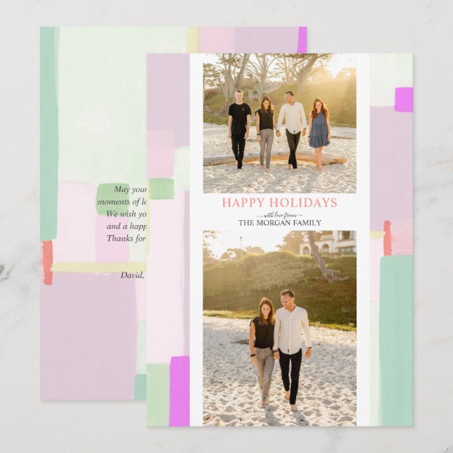 Colorful Art Christmas Holiday Photo Greeting Card (Front/Back)