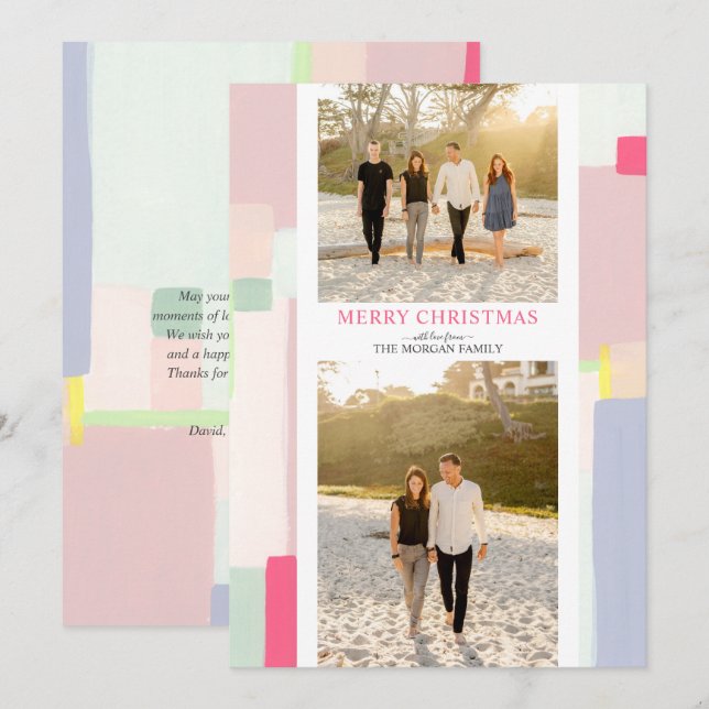 Colorful Art Christmas Holiday Photo Greeting Card (Front/Back)