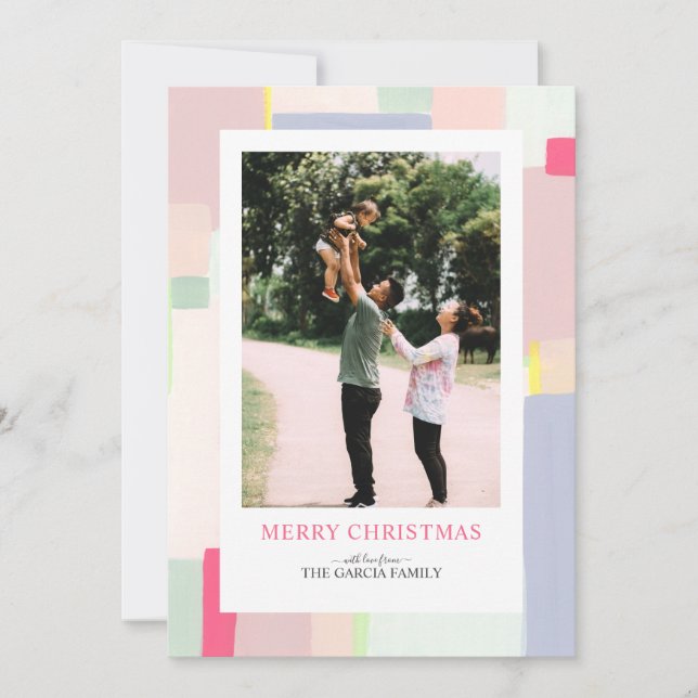 Colorful Art Christmas Holiday Photo Greeting Card (Front)