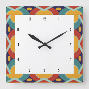 Colorful art deco border square wall clock