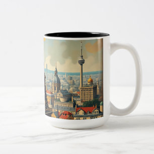 Colorful Art Deco Eiffel Tower Illustration Two-Tone Coffee Mug