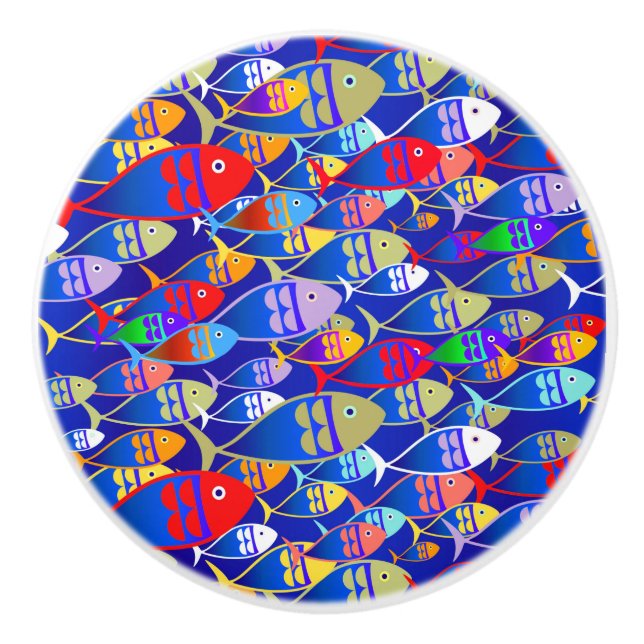 Colorful Art Deco Fish Design Ceramic Knob (Front)