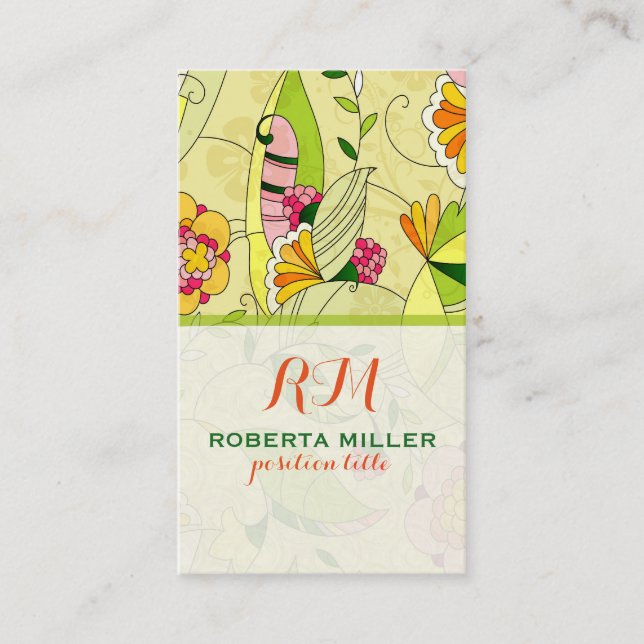 Colorful Art-Deco Floral Design Business Card (Front)