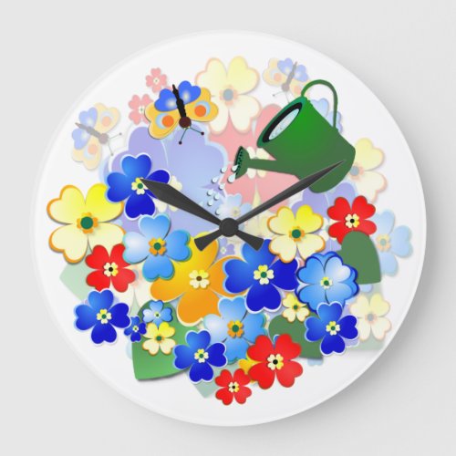 Colorful Art Deco Flower Design Large Clock