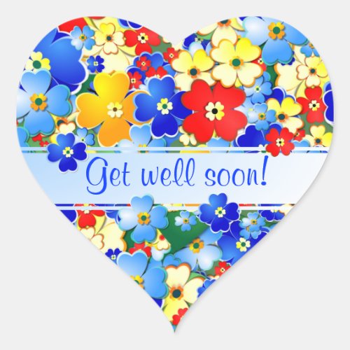 Colorful Art Deco Flowers Get Well  Heart Sticker