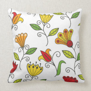 Colorful Art Deco Large Flower White Background Throw Pillow