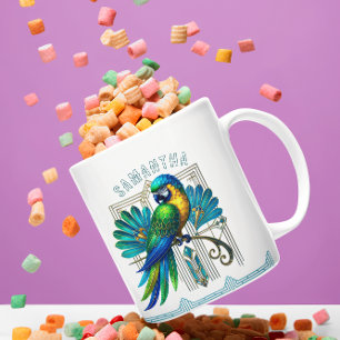 Colorful Art Deco Parrot Illustration Coffee Mug