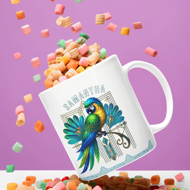 Colorful Art Deco Parrot Illustration Coffee Mug (Creator Uploaded)