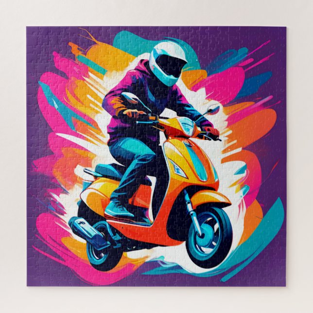 Colorful Art Depiction of a Person Riding Jigsaw Puzzle (Vertical)