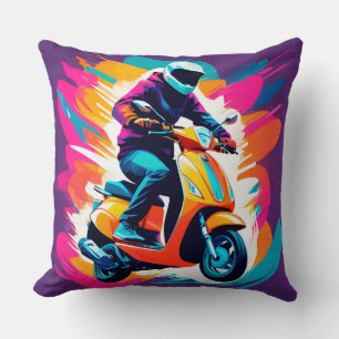 Colorful Art Depiction of a Person Riding Throw Pillow
