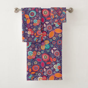 Colorful Art Illustration Nature Floral Pattern Bath Towel Set