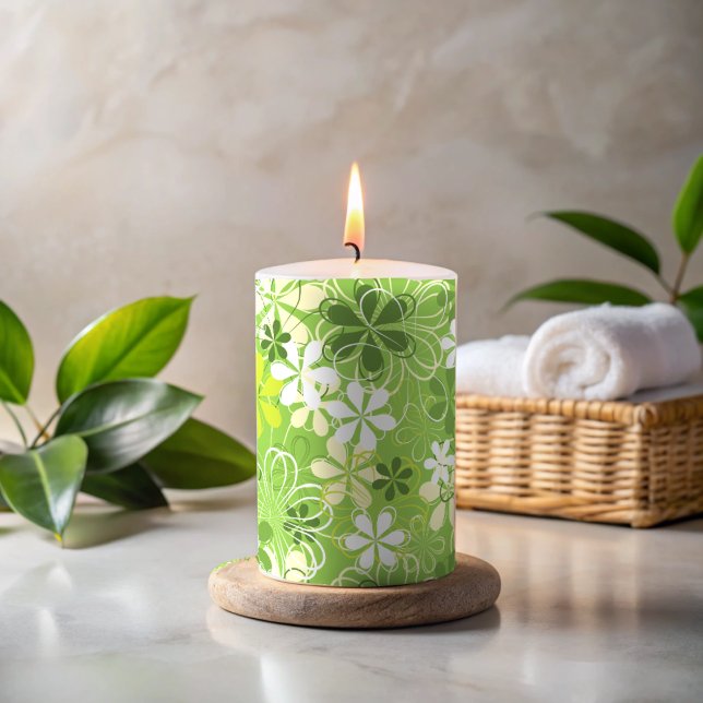 Colorful Art Illustration Nature Floral Pattern Pillar Candle (Creator Uploaded)