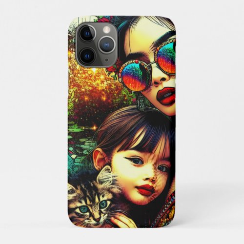 Colorful Art Mom and Daughter Asian Flower Garden iPhone 11 Pro Case