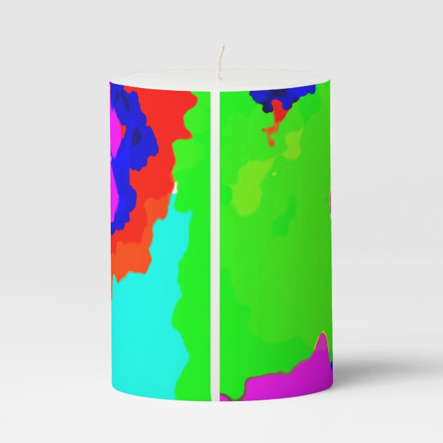 Colorful Art Multicolor Abstract Splash Unique Pillar Candle (Back)