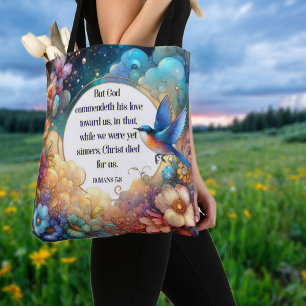 Colorful Art Nouveau Bible Verse Christian Tote Bag