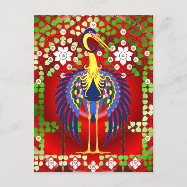 Colorful Art Nouveau Crane Postcard (Front)