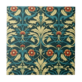 Colorful Art Nouveau Floral Ceramic Tile