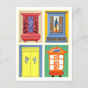 Colorful Art Nouveau Furniture Vintage Postcard