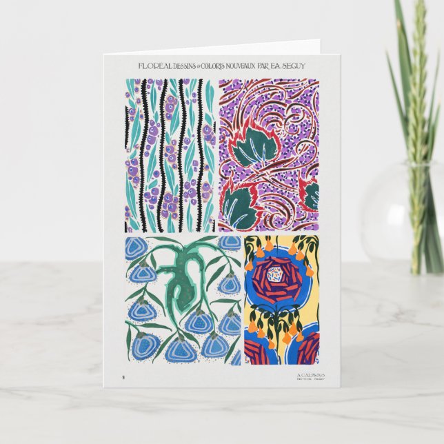 Colorful Art Nouveau Graphic Design Flowers Card (Front)
