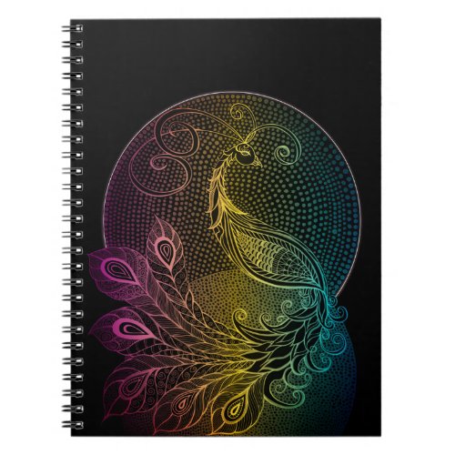 Colorful Art Nouveau Midnight peacock illustration Notebook