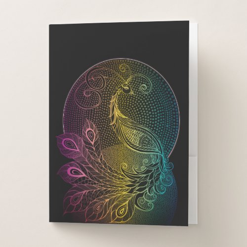 Colorful Art Nouveau Midnight peacock illustration Pocket Folder
