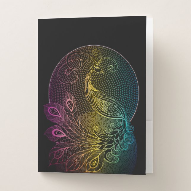 Colorful Art Nouveau Midnight peacock illustration Pocket Folder (Front)