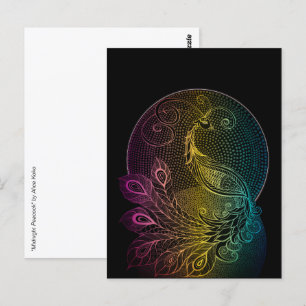 Colorful Art Nouveau Midnight peacock illustration Postcard
