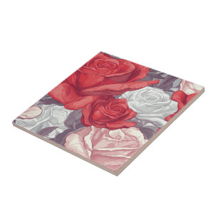 Colorful Art Nouveau Rose Tiles For Bathroom Wall