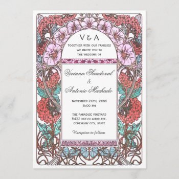 Colorful Art Nouveau Vintage Wedding Invitations by Anything_Goes at Zazzle