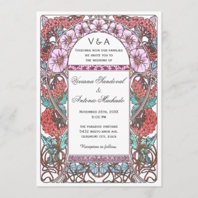 Colorful Art Nouveau Vintage Wedding Invitations