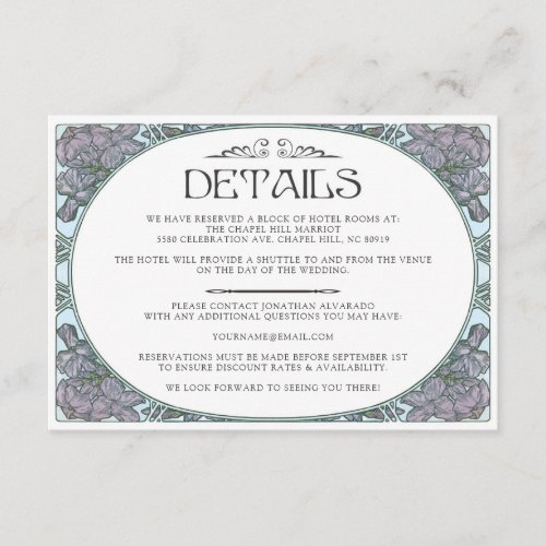 Colorful Art Nouveau Wedding Details Card Set 1