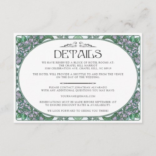 Colorful Art Nouveau Wedding Details Card Set 2