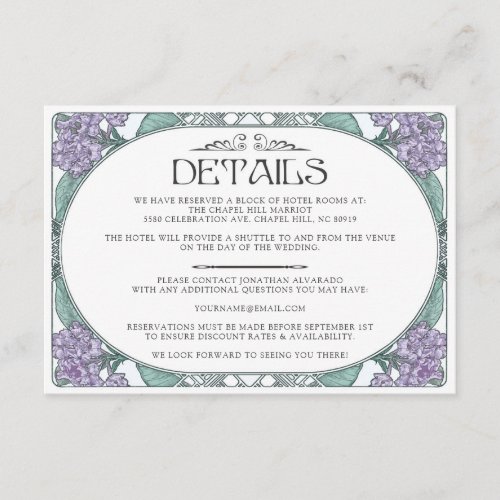 Colorful Art Nouveau Wedding Details Card Set 6