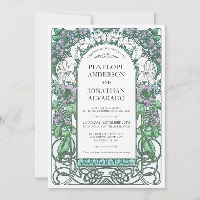 Colorful Art Nouveau Wedding Invitations (Set #2) (Front)