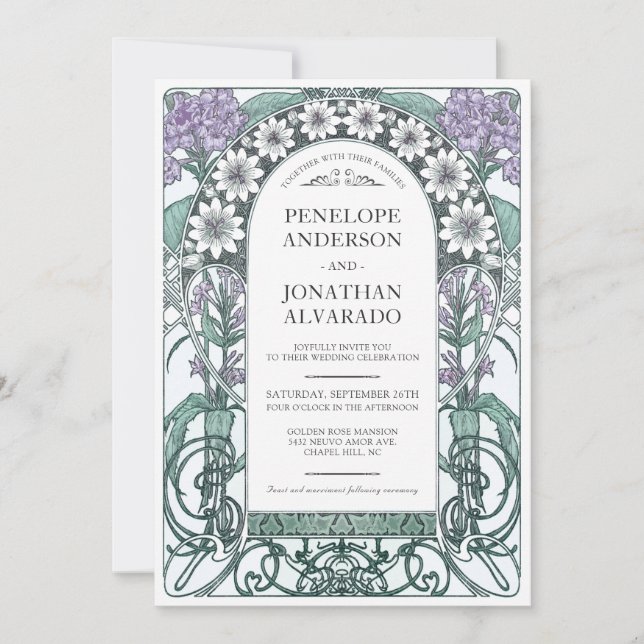 Colorful Art Nouveau Wedding Invitations (Set #6) (Front)