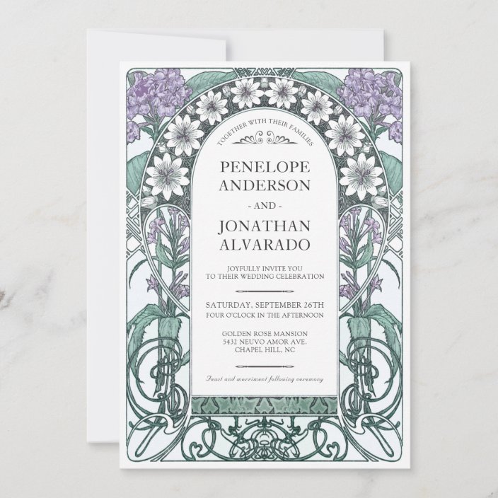 Colorful Art Nouveau Wedding Invitations (Set 6)
